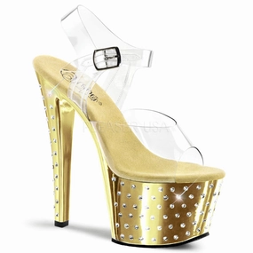 7 Inch Heel STARDUST-708 Clear-Gold Chrome