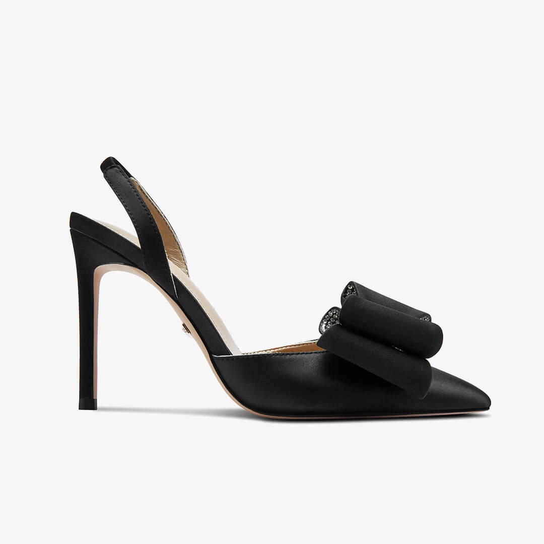 *ELYSIA - black satin bow slingback