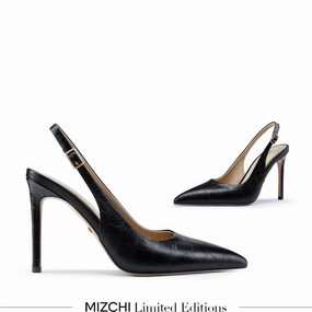 *GISELLE BLACK CROC - animal print slingback
