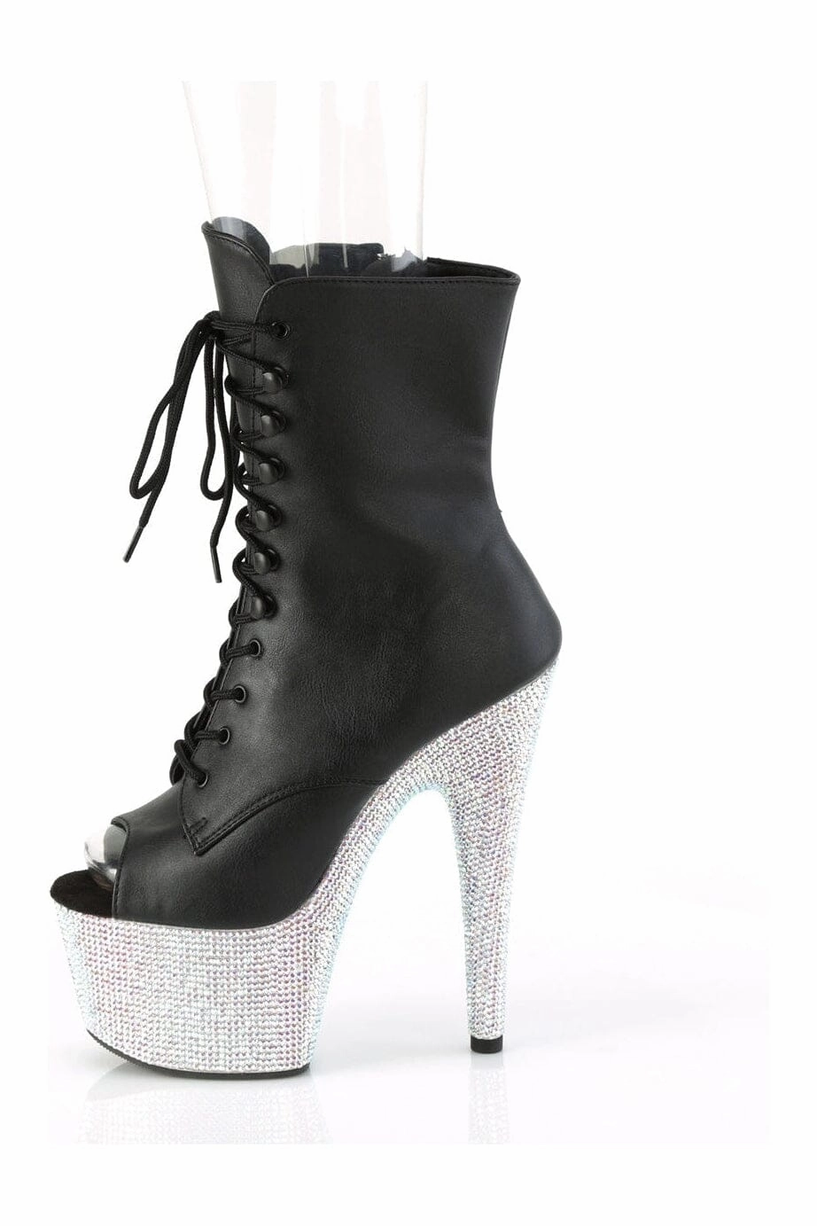 BEJEWELED-1021-7 Black Faux Leather Ankle Boot