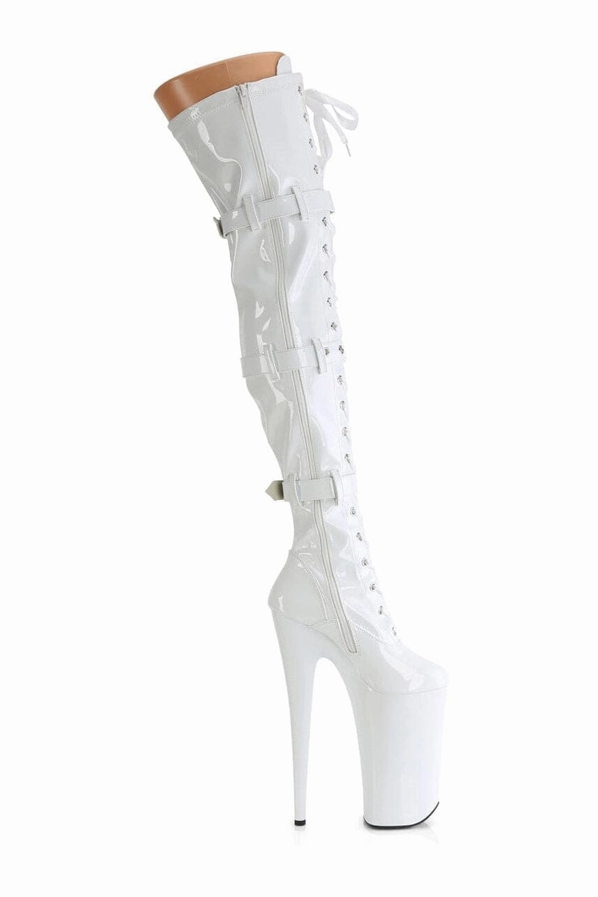 BEYOND-3028 White Patent Thigh Boot