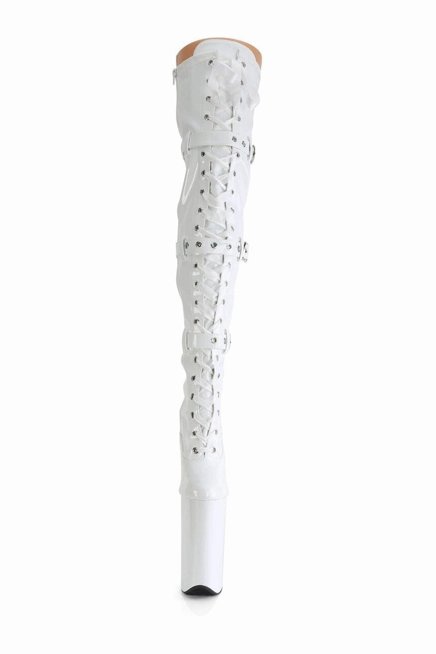 BEYOND-3028 White Patent Thigh Boot