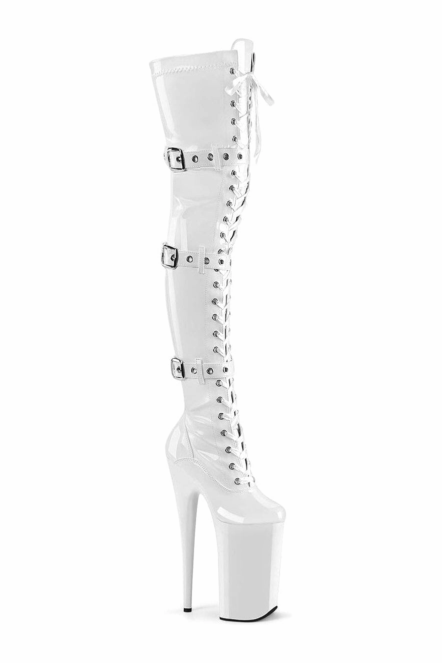 BEYOND-3028 White Patent Thigh Boot