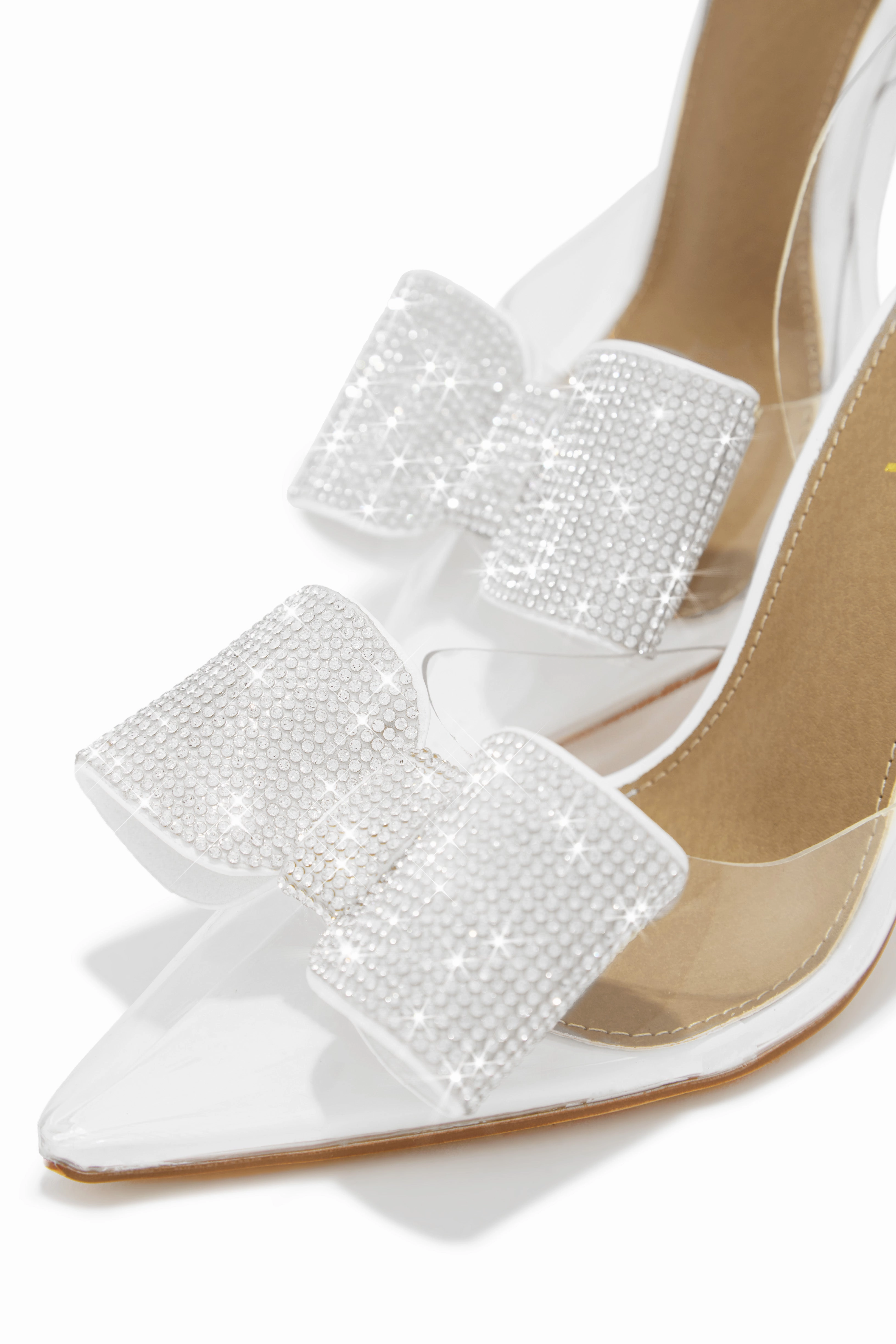 Chiara Embellished Bow Clear High Heel Pumps - White