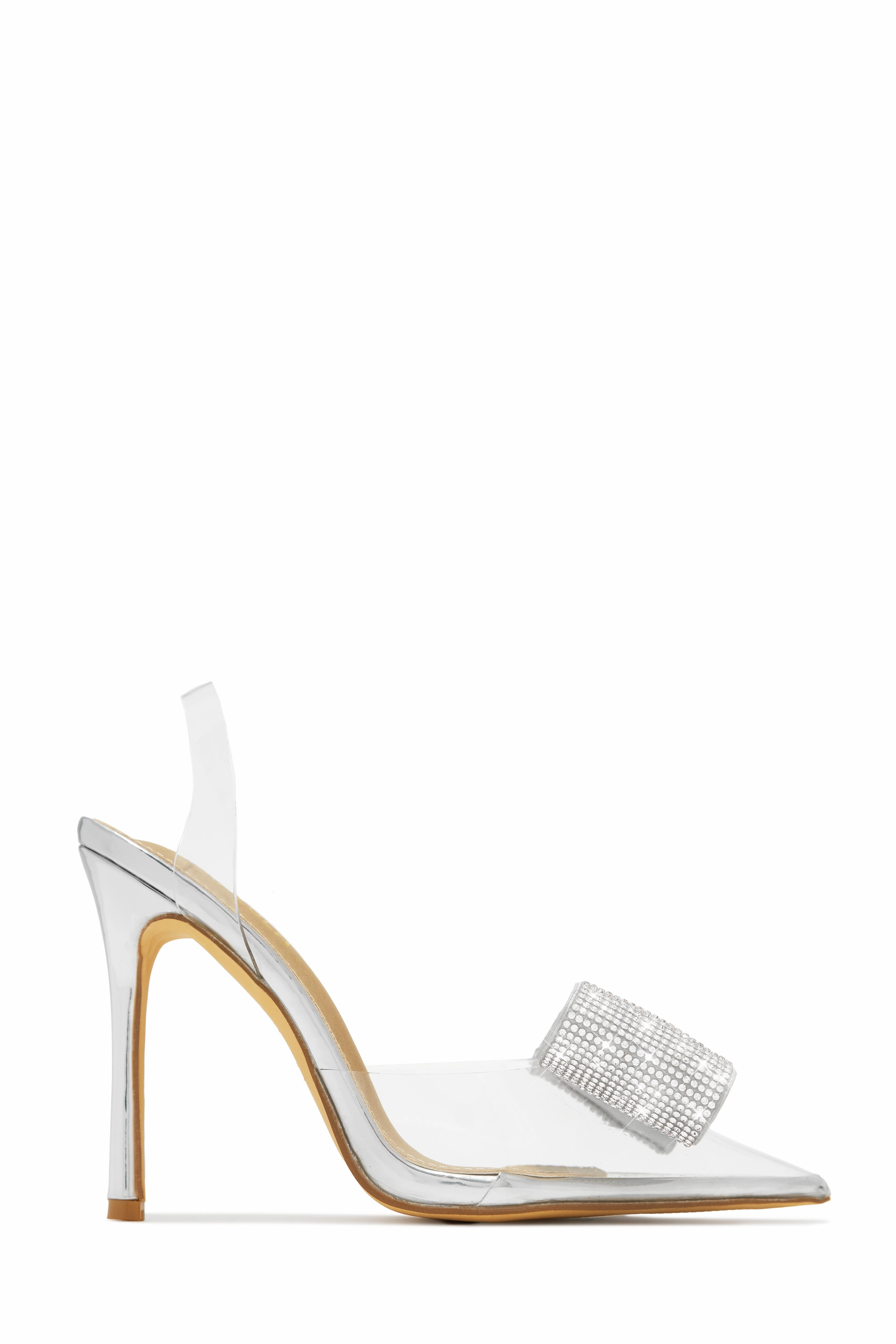 Chiara Embellished Bow Clear High Heel Pumps - White