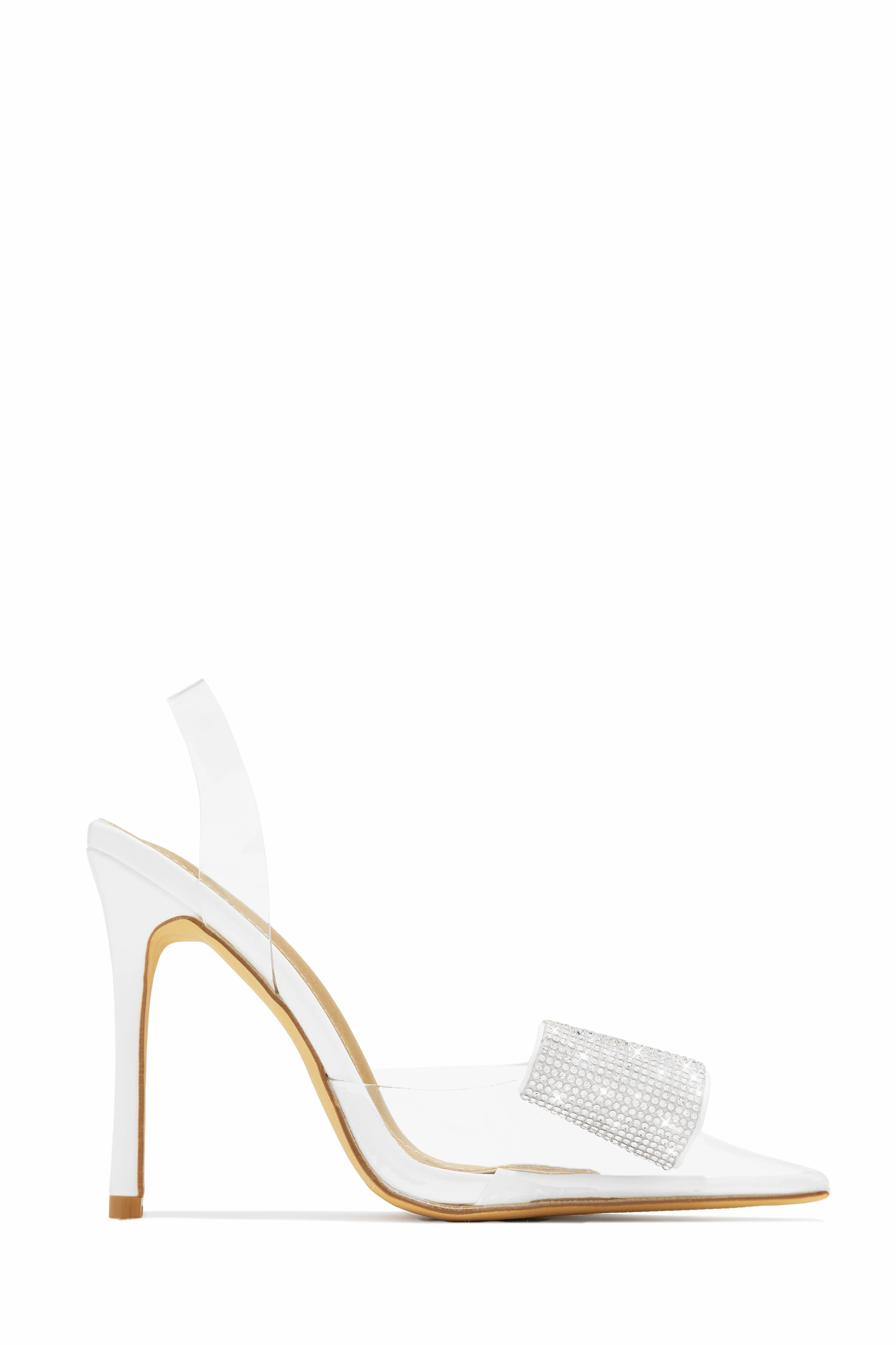 Chiara Embellished Bow Clear High Heel Pumps - White