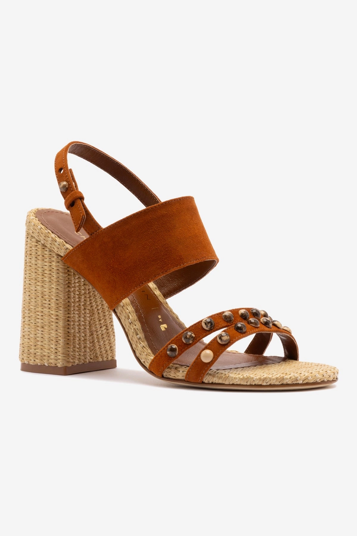 Chloe Gosselin by Larroudé Margot Sandal In Chestnut Suede and Natural Raffia