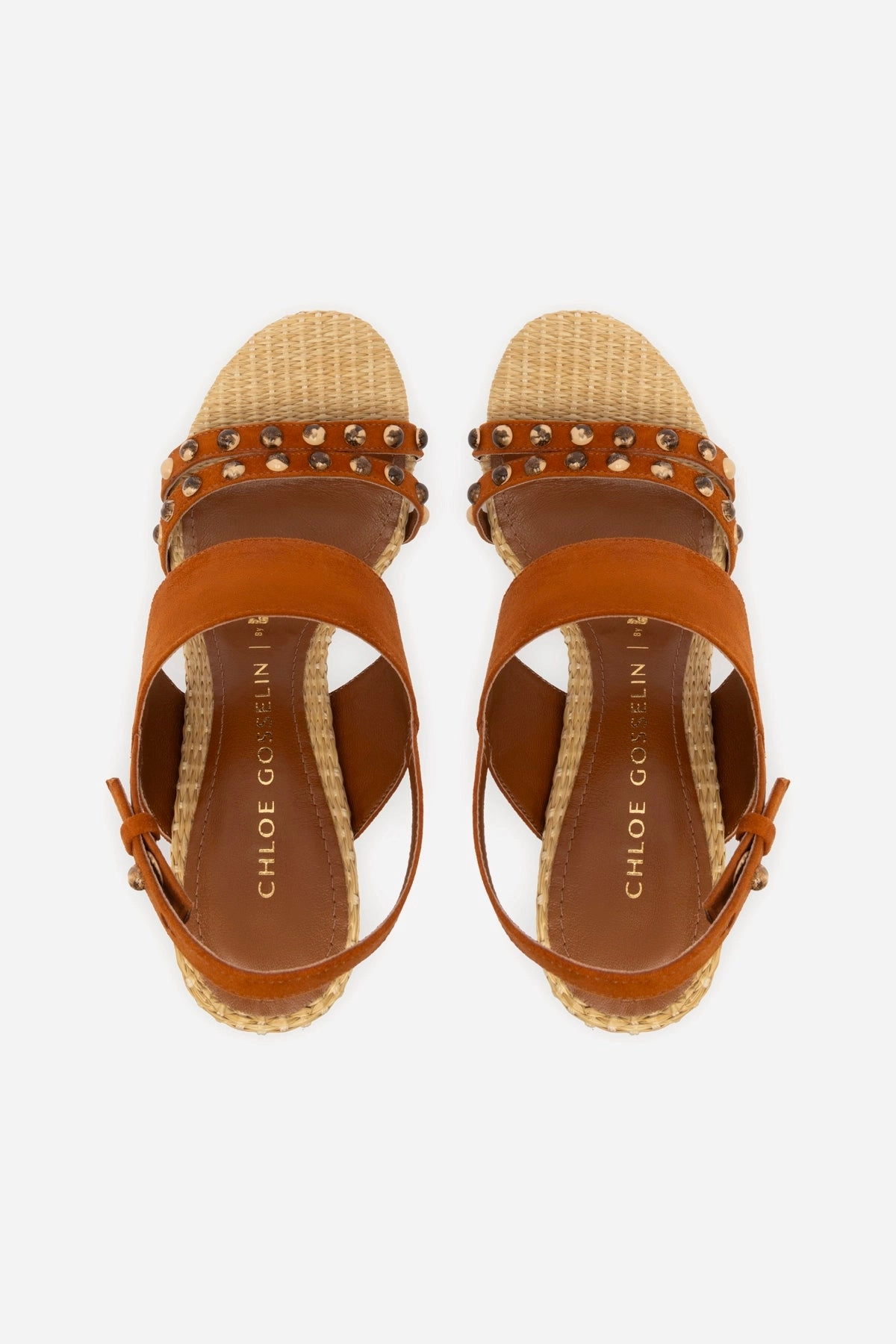 Chloe Gosselin by Larroudé Margot Sandal In Chestnut Suede and Natural Raffia