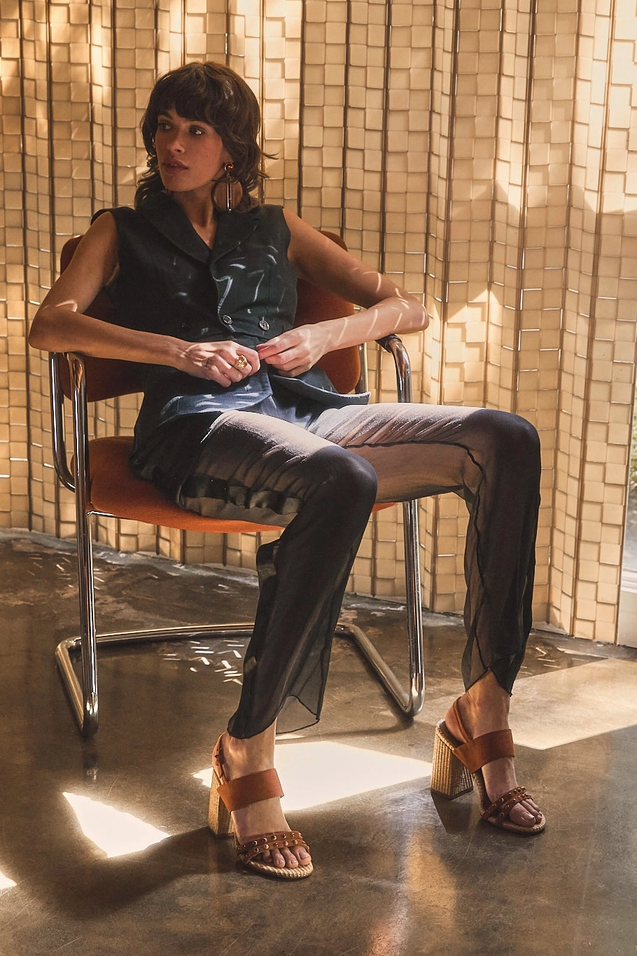 Chloe Gosselin by Larroudé Margot Sandal In Chestnut Suede and Natural Raffia