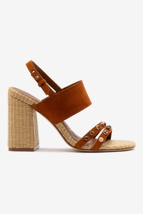 Chloe Gosselin by Larroudé Margot Sandal In Chestnut Suede and Natural Raffia