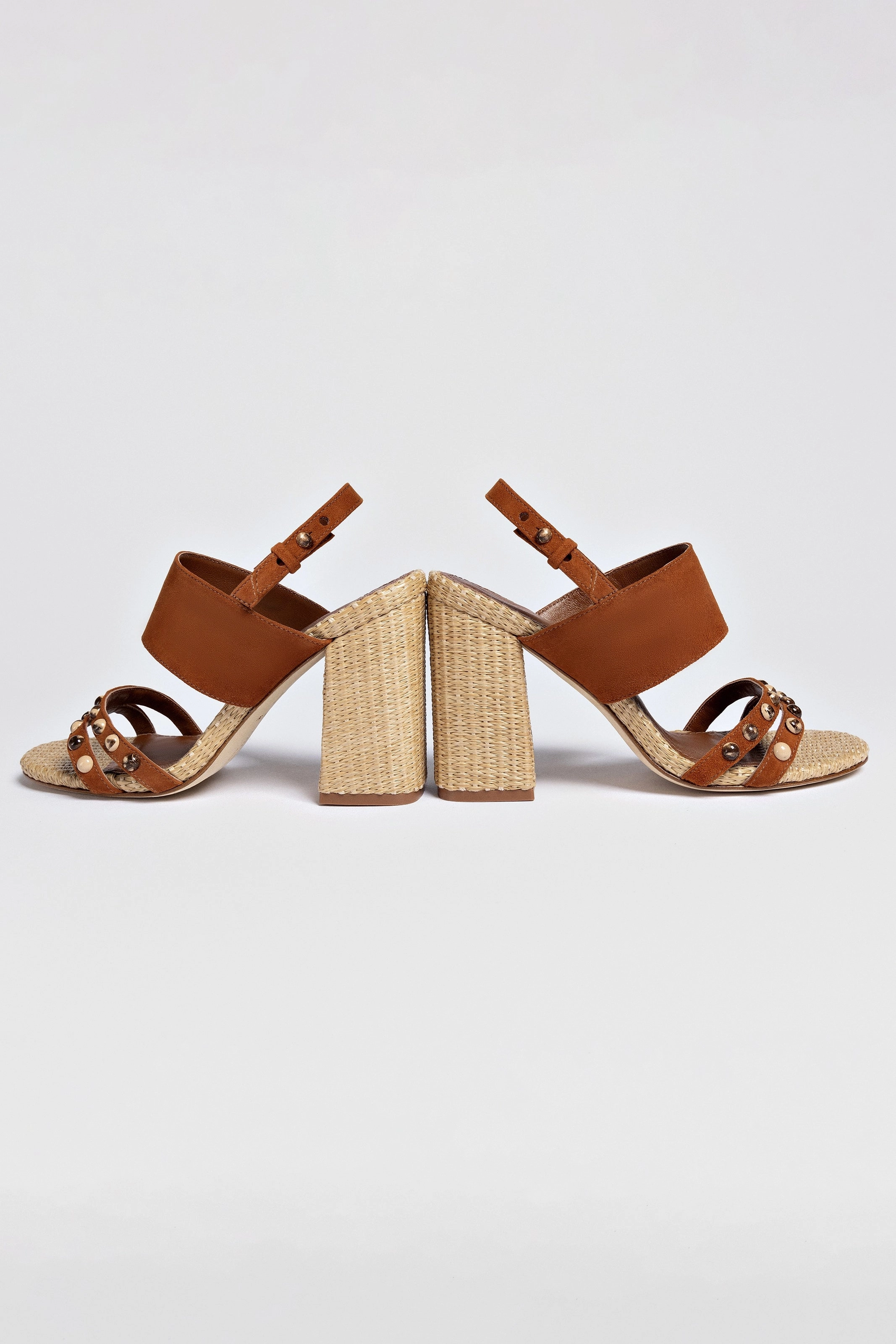 Chloe Gosselin by Larroudé Margot Sandal In Chestnut Suede and Natural Raffia
