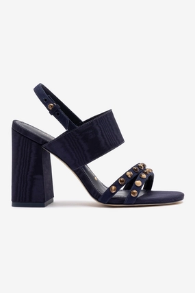 Chloe Gosselin by Larroudé Margot Sandal In Deep Navy Suede and Navy Satin