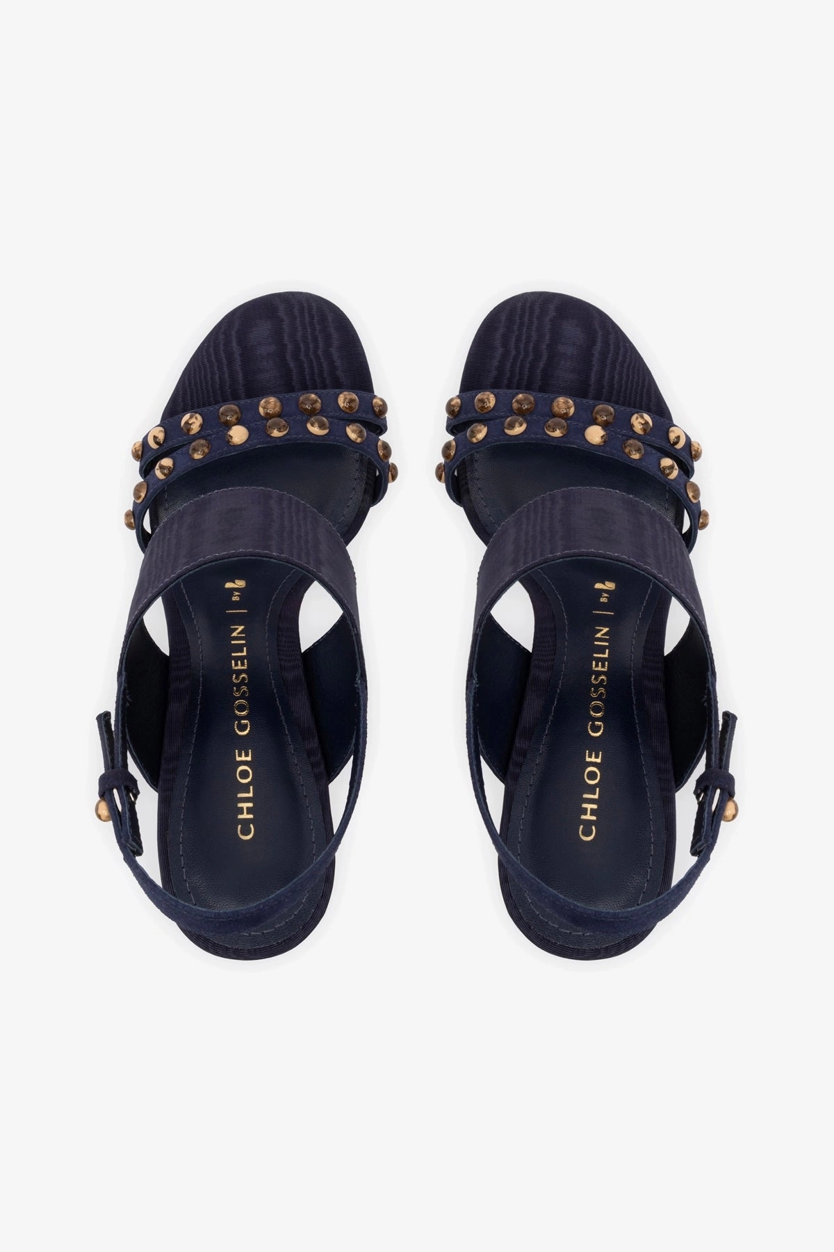 Chloe Gosselin by Larroudé Margot Sandal In Deep Navy Suede and Navy Satin