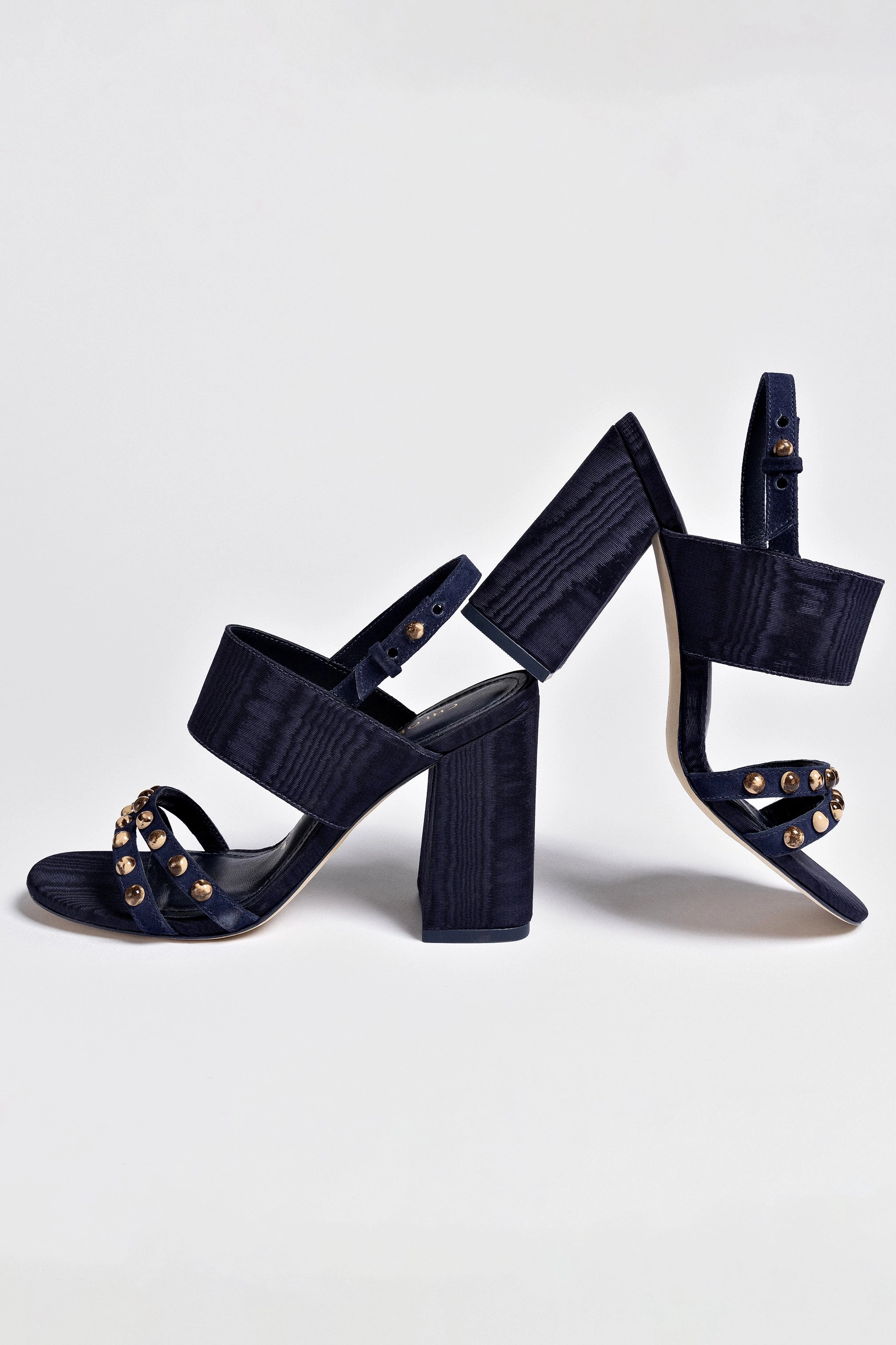 Chloe Gosselin by Larroudé Margot Sandal In Deep Navy Suede and Navy Satin