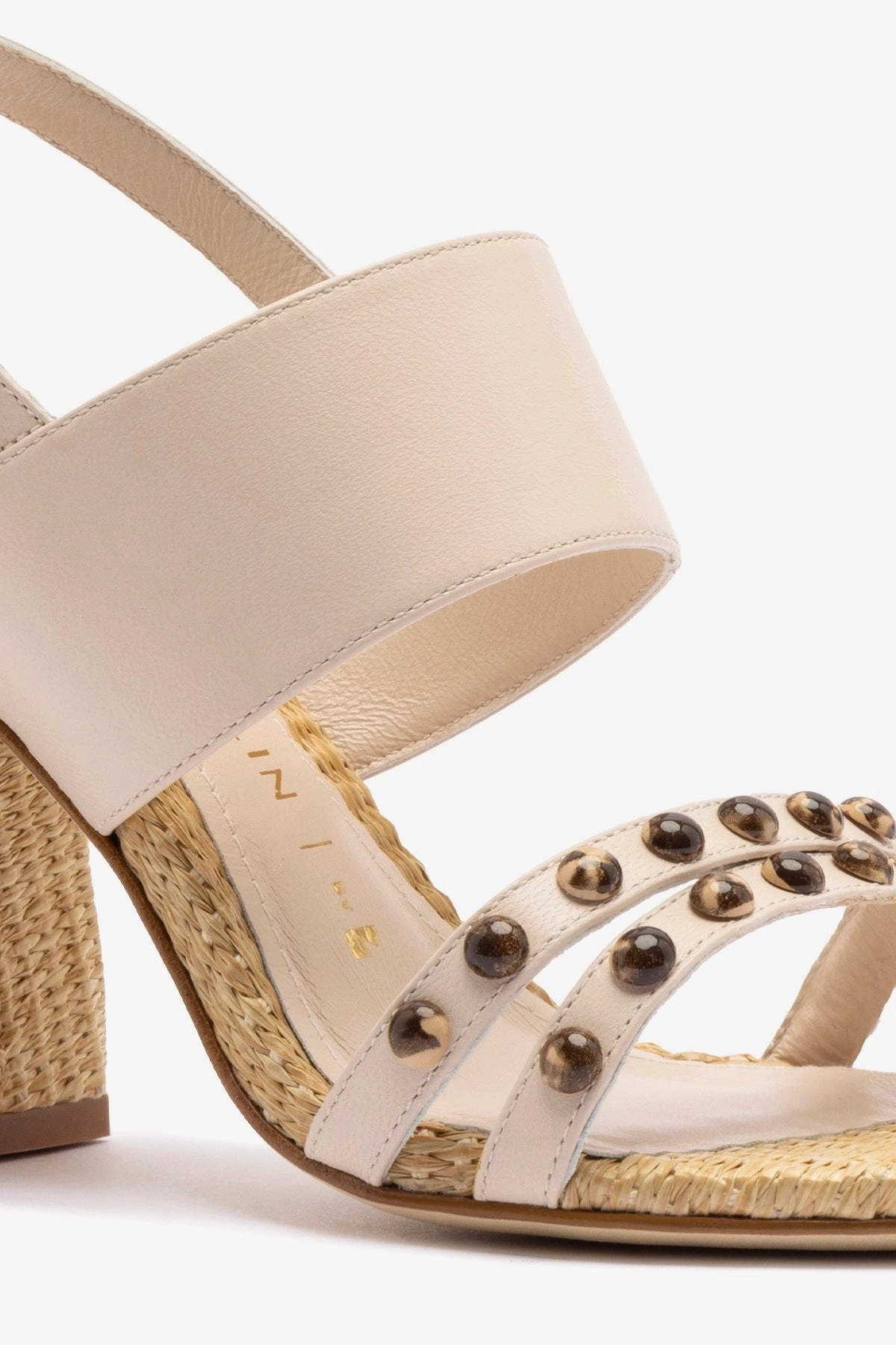 Chloe Gosselin by Larroudé Margot Sandal In Puff Cream Leather and Natural Raffia
