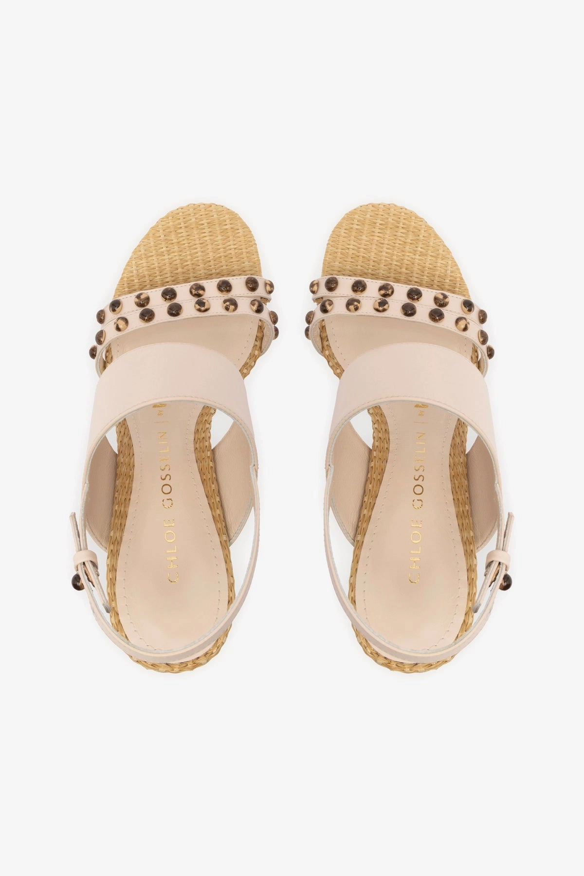 Chloe Gosselin by Larroudé Margot Sandal In Puff Cream Leather and Natural Raffia