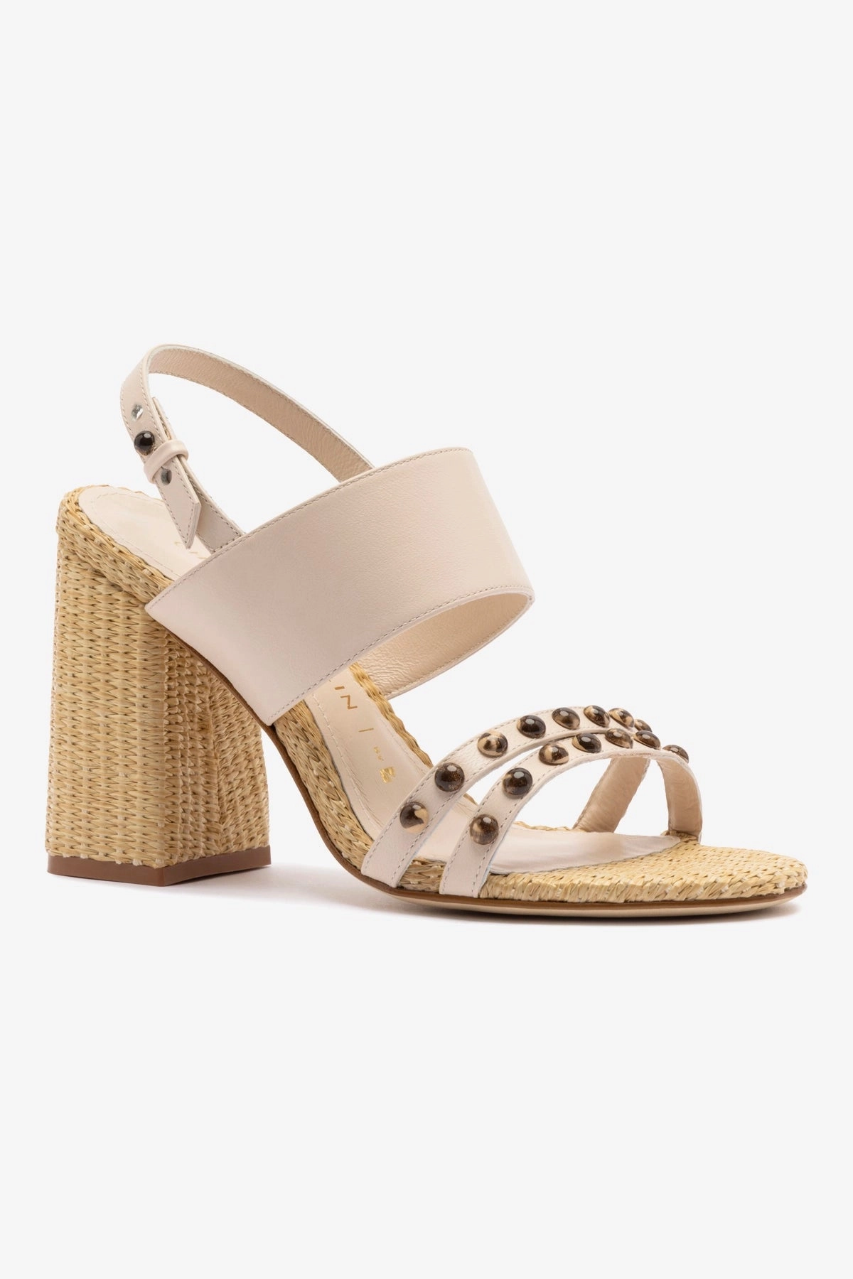 Chloe Gosselin by Larroudé Margot Sandal In Puff Cream Leather and Natural Raffia