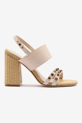 Chloe Gosselin by Larroudé Margot Sandal In Puff Cream Leather and Natural Raffia
