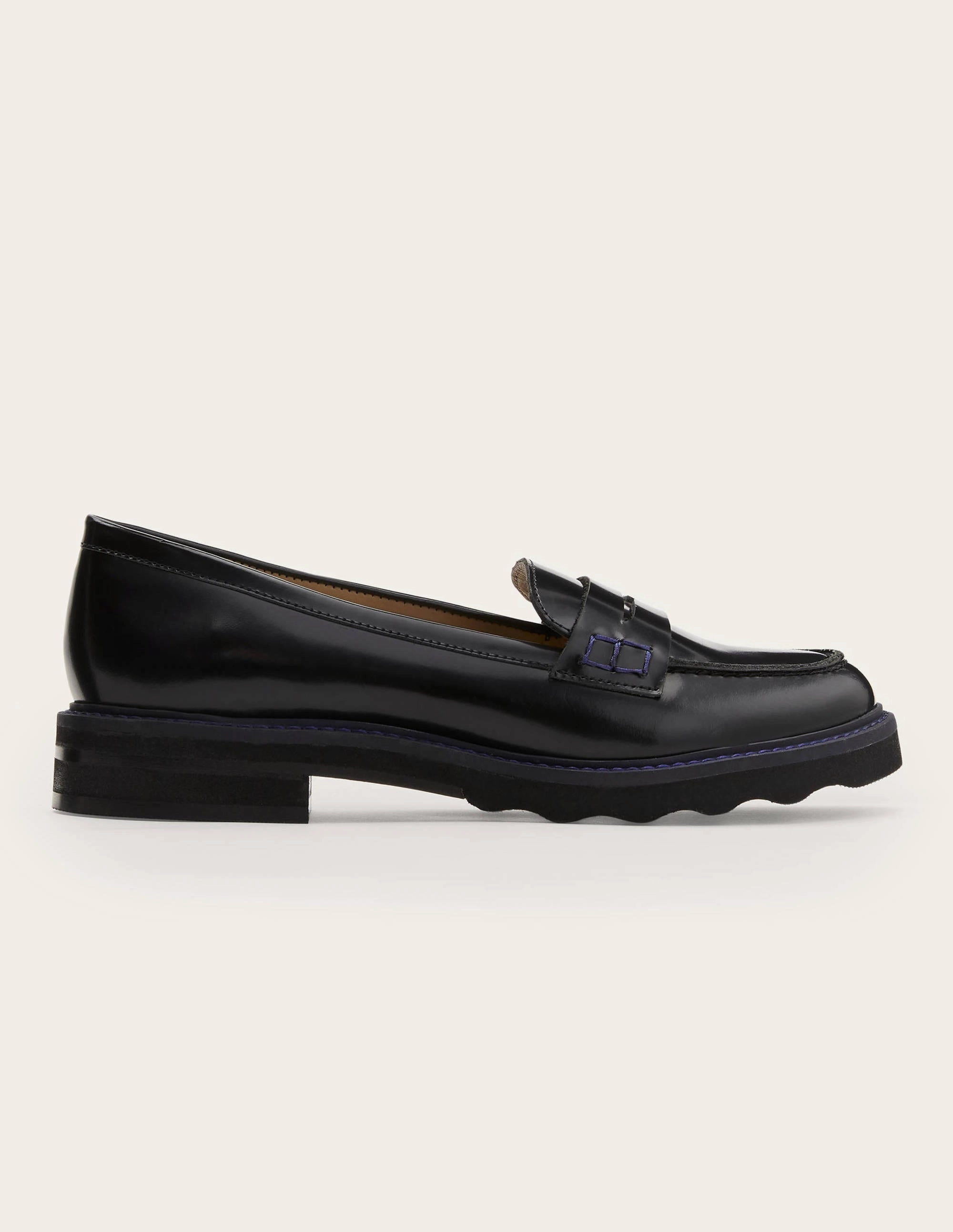 Chunky Penny Loafers-Black/Navy