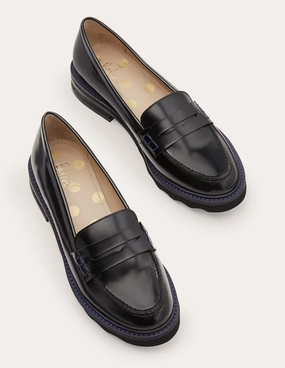 Chunky Penny Loafers-Black/Navy