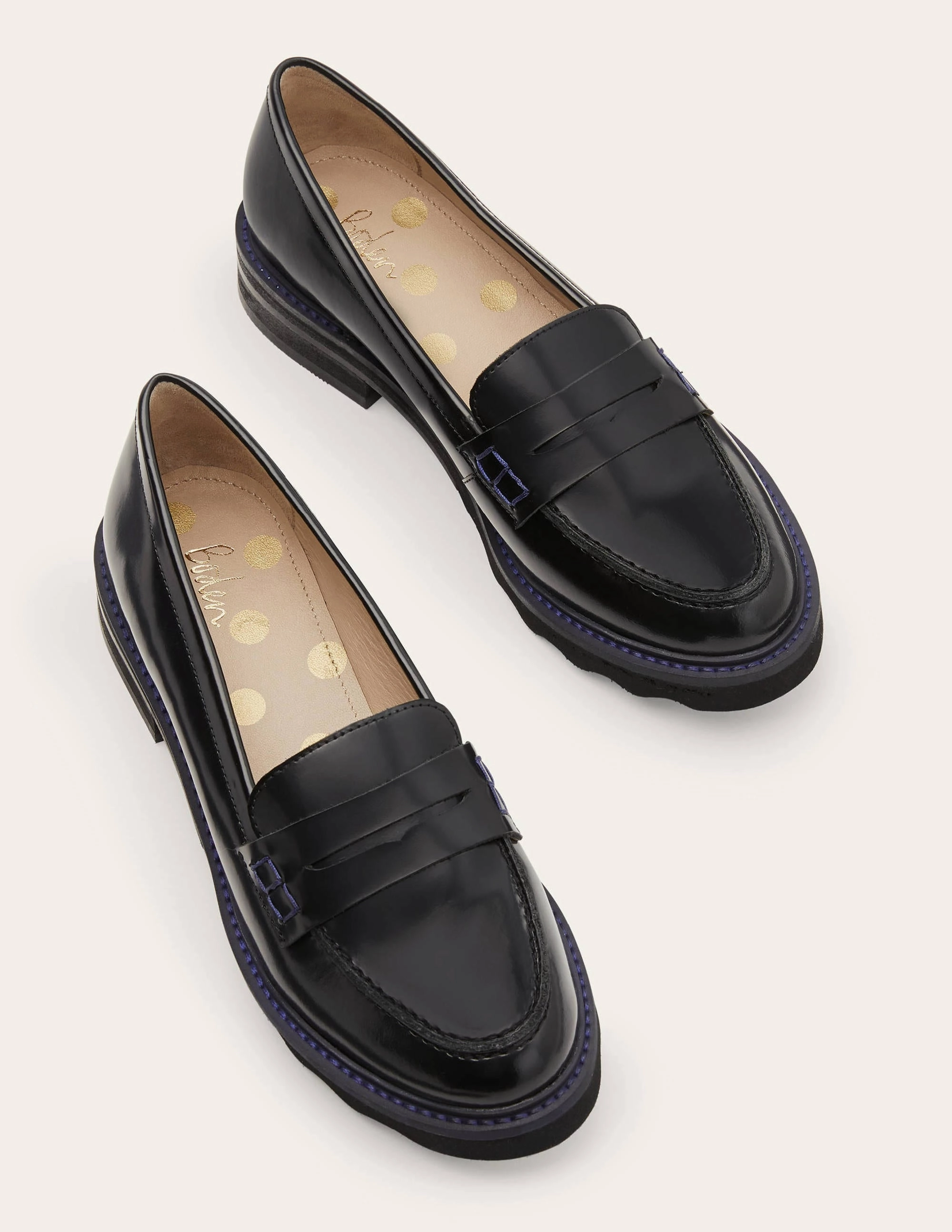 Chunky Penny Loafers-Black/Navy