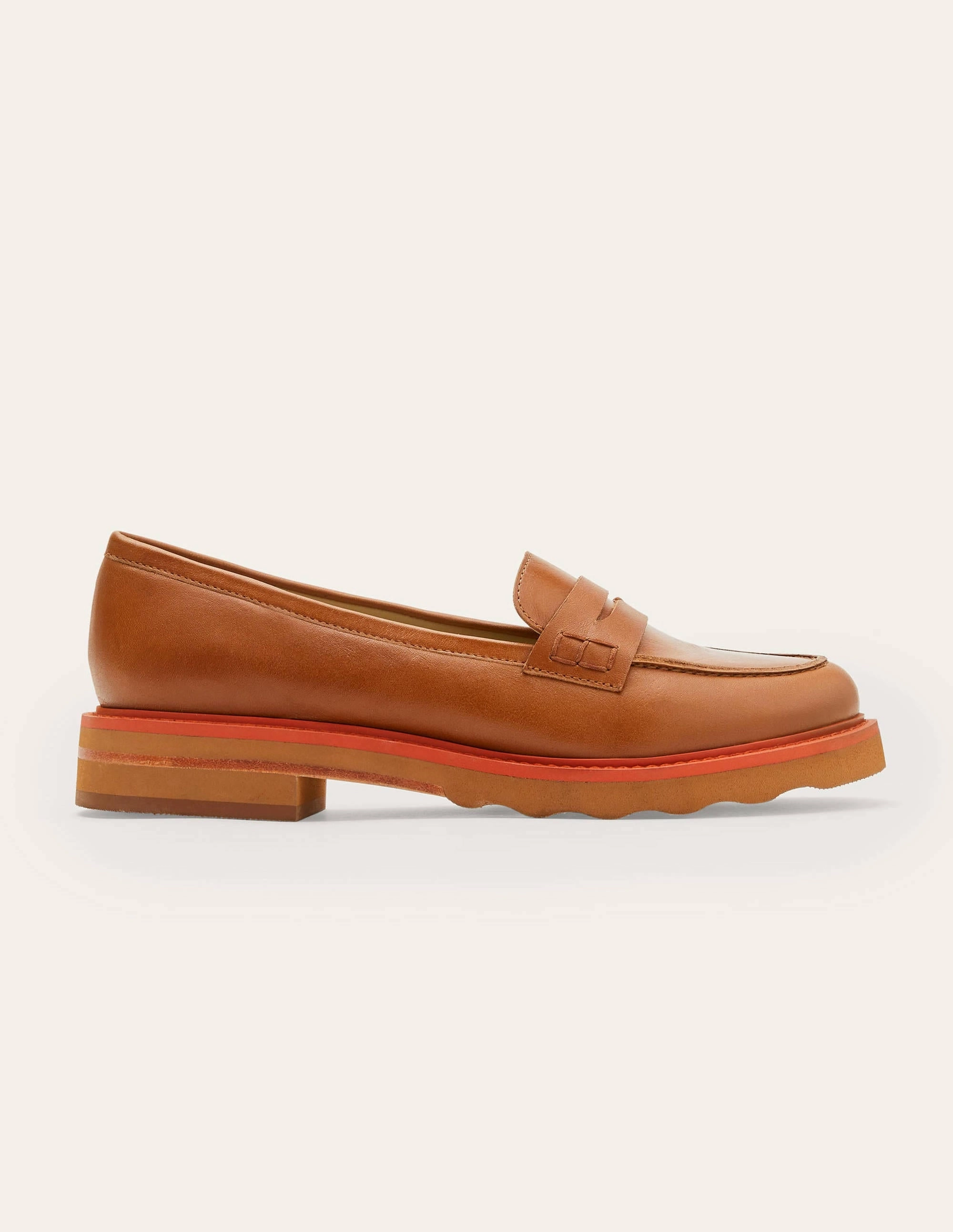 Chunky Penny Loafers-Tan/Cherry Red