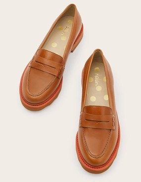 Chunky Penny Loafers-Tan/Cherry Red