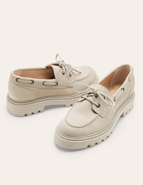 Chunky Sole Leather Deck Shoes-Pearl