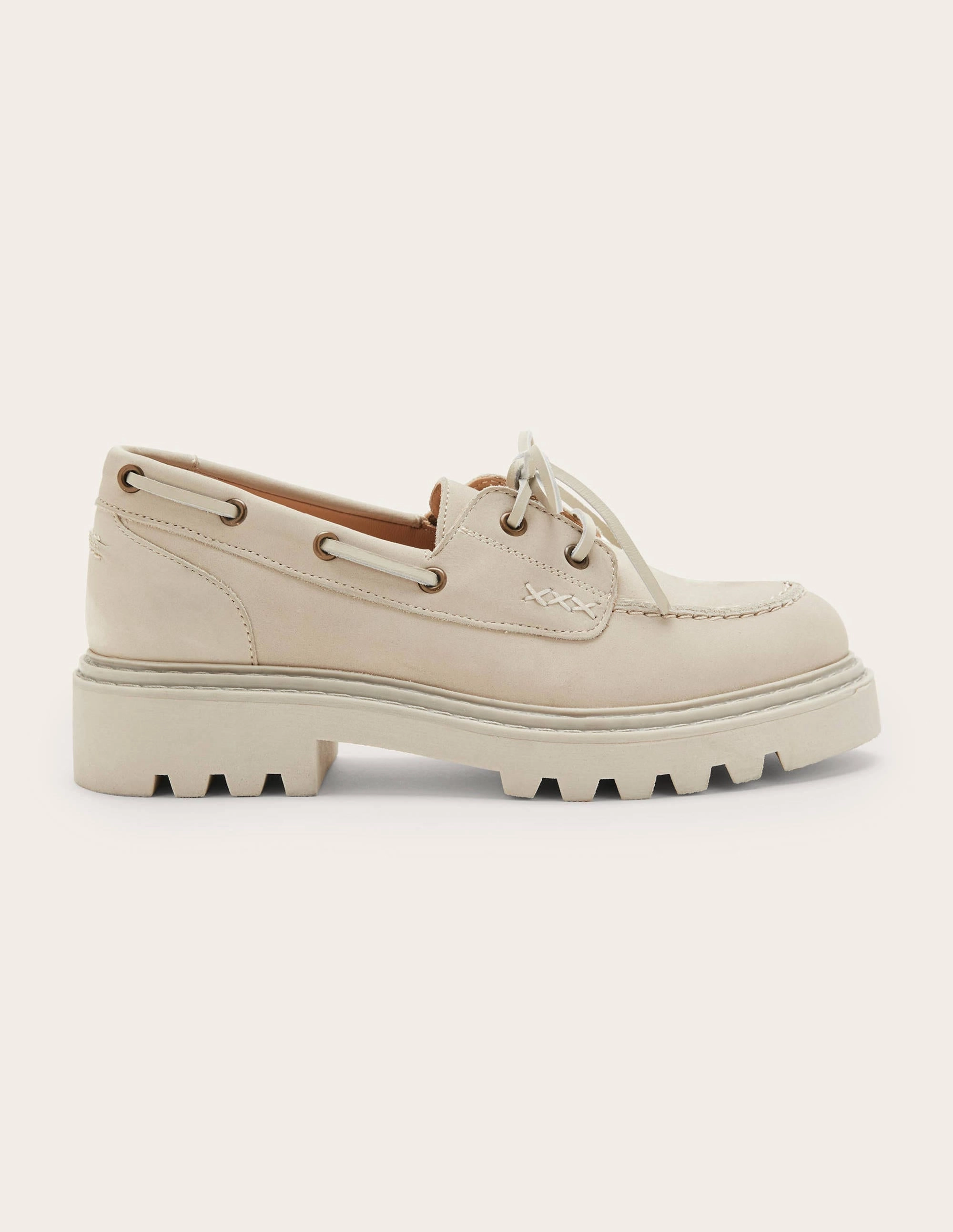 Chunky Sole Leather Deck Shoes-Pearl