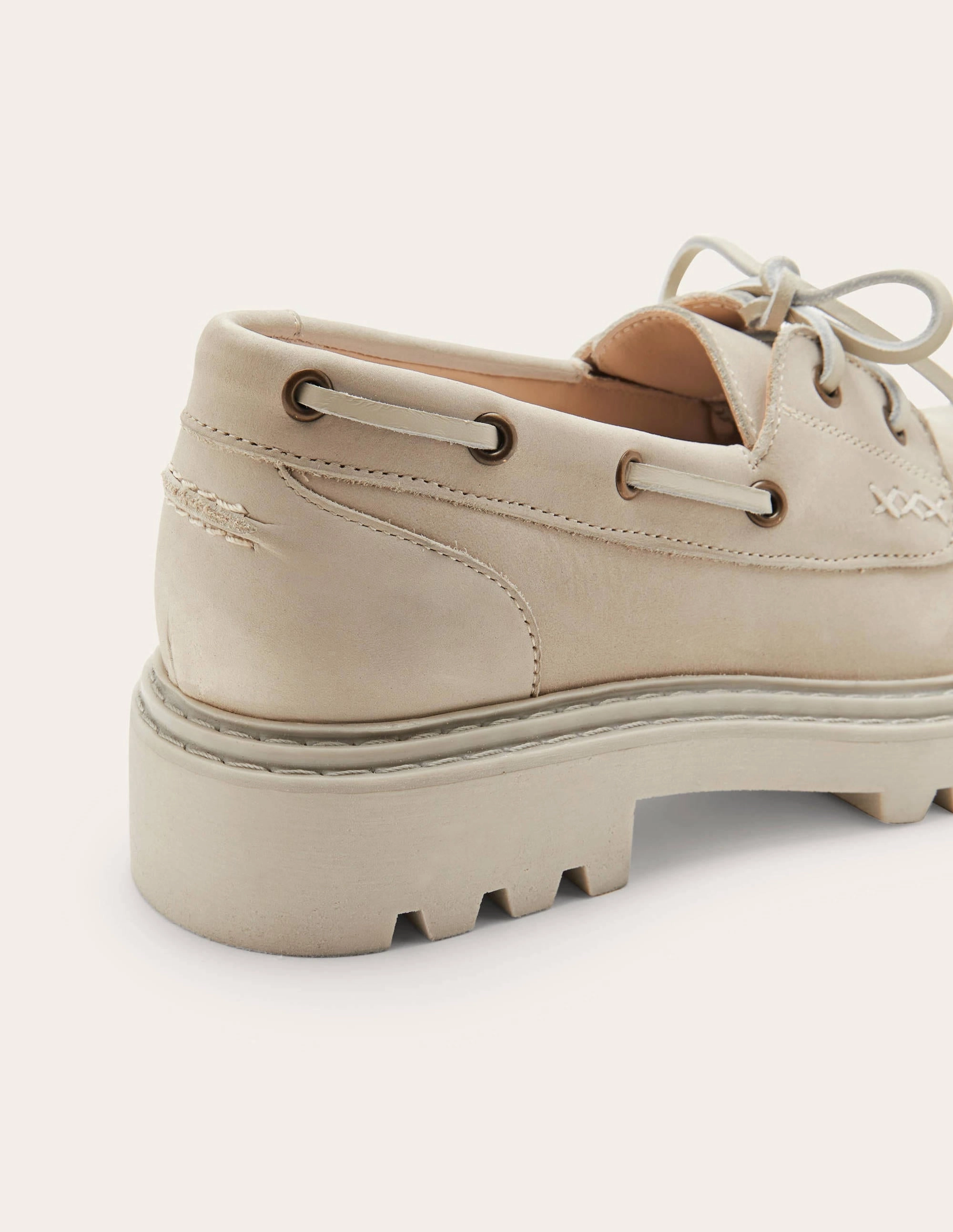 Chunky Sole Leather Deck Shoes-Pearl