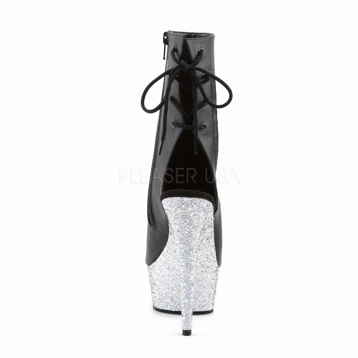 DELIGHT-1018LG  Black Faux Leather/Silver Multi Glitter