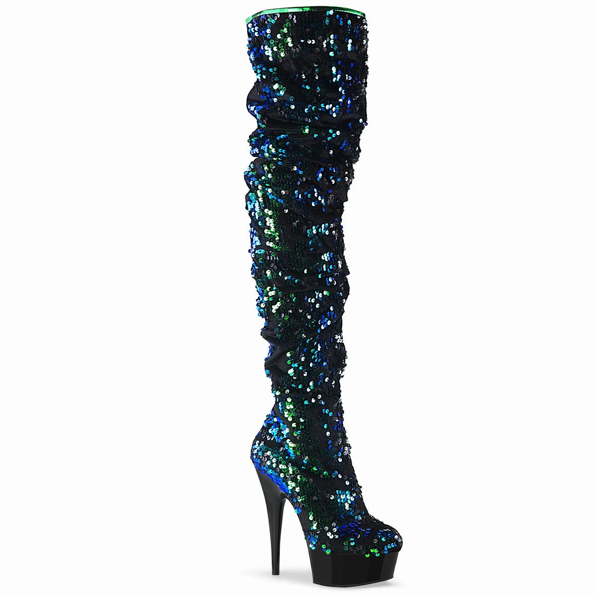 DELIGHT-3004  Green Iridescent Sequins/Black
