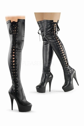 DELIGHT-3050 Platform Boot  | Black Faux Leather