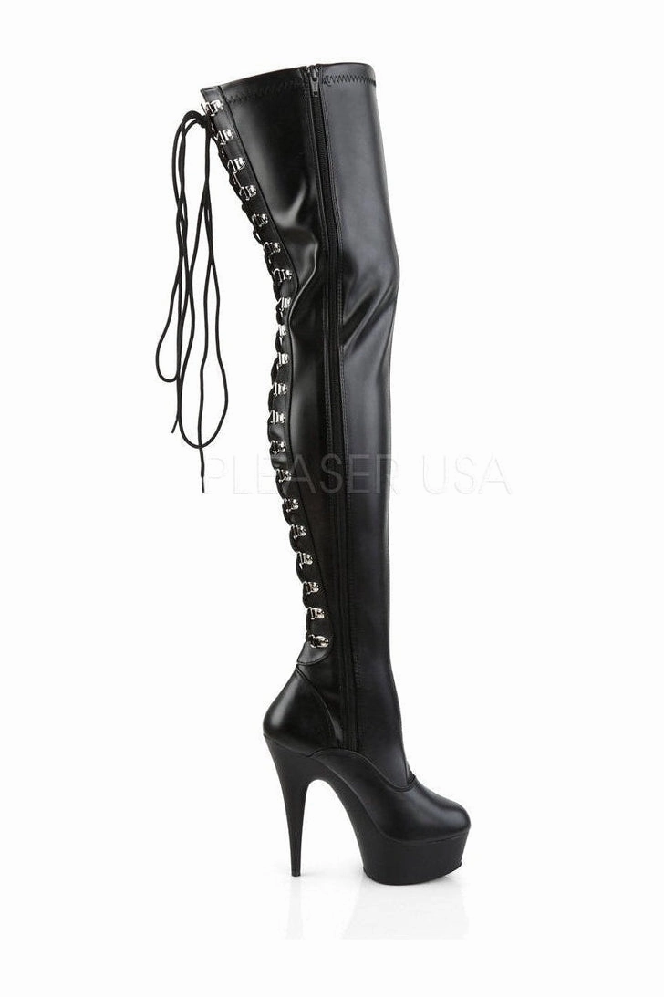 DELIGHT-3063 Platform Boot  | Black Faux Leather