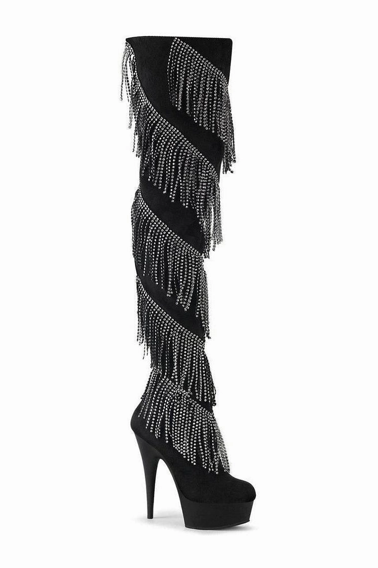 DELIGHT-3065 Thigh Boot | Black Faux Suede