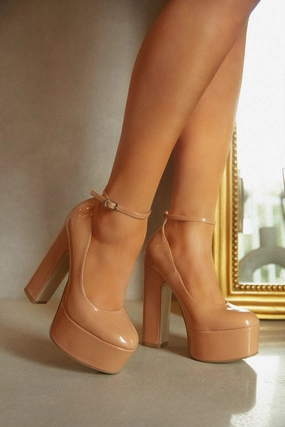 Hanna Platform Block Heels - Nude