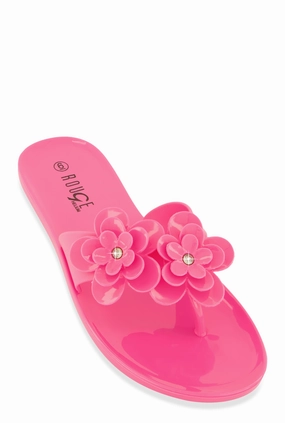 Jelly Rhinestone Flower Detail Thong Sandals