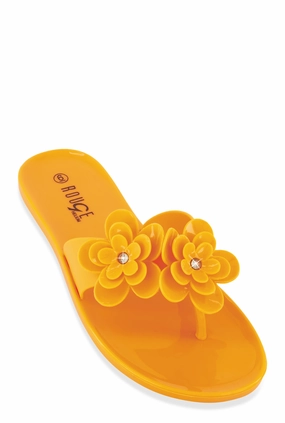 Jelly Rhinestone Flower Detail Thong Sandals
