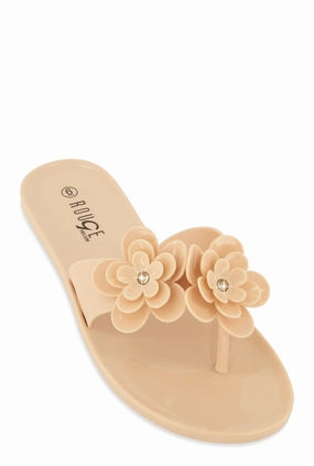 Jelly Rhinestone Flower Detail Thong Sandals