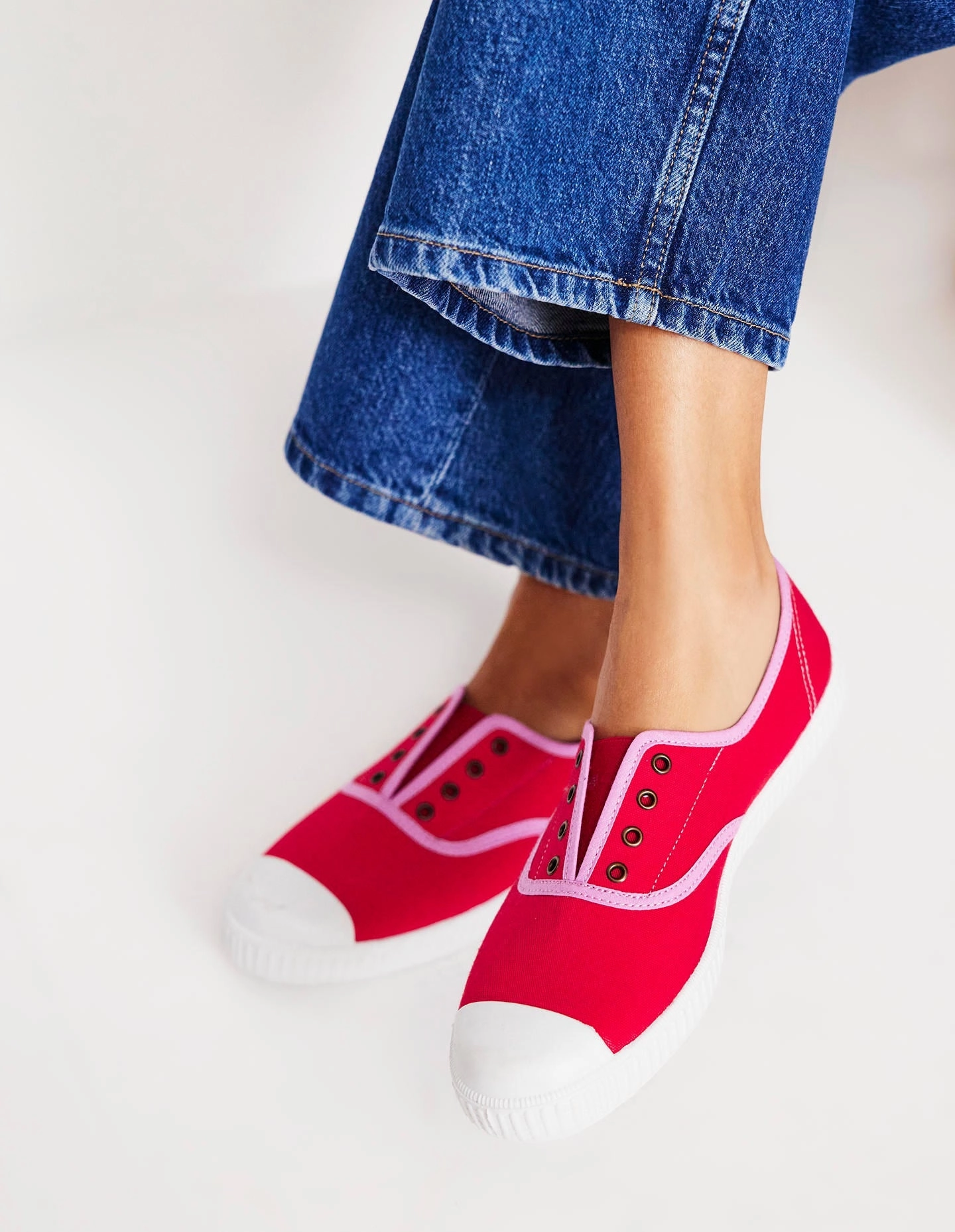 Laceless Canvas Plimsoll-Post Box Red/Soft Pink