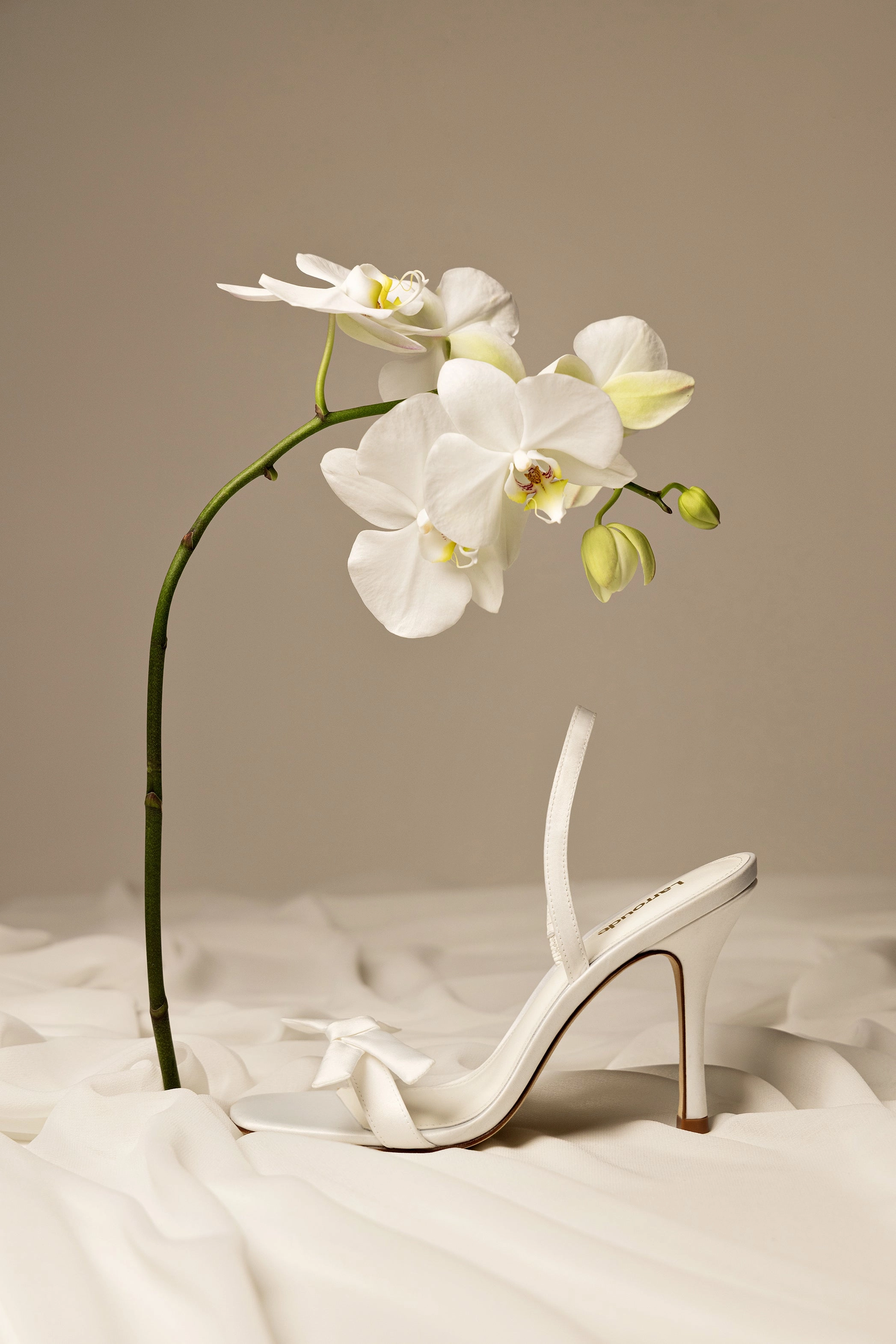 Larroudé x Markarian Bridal Sandal In White Satin