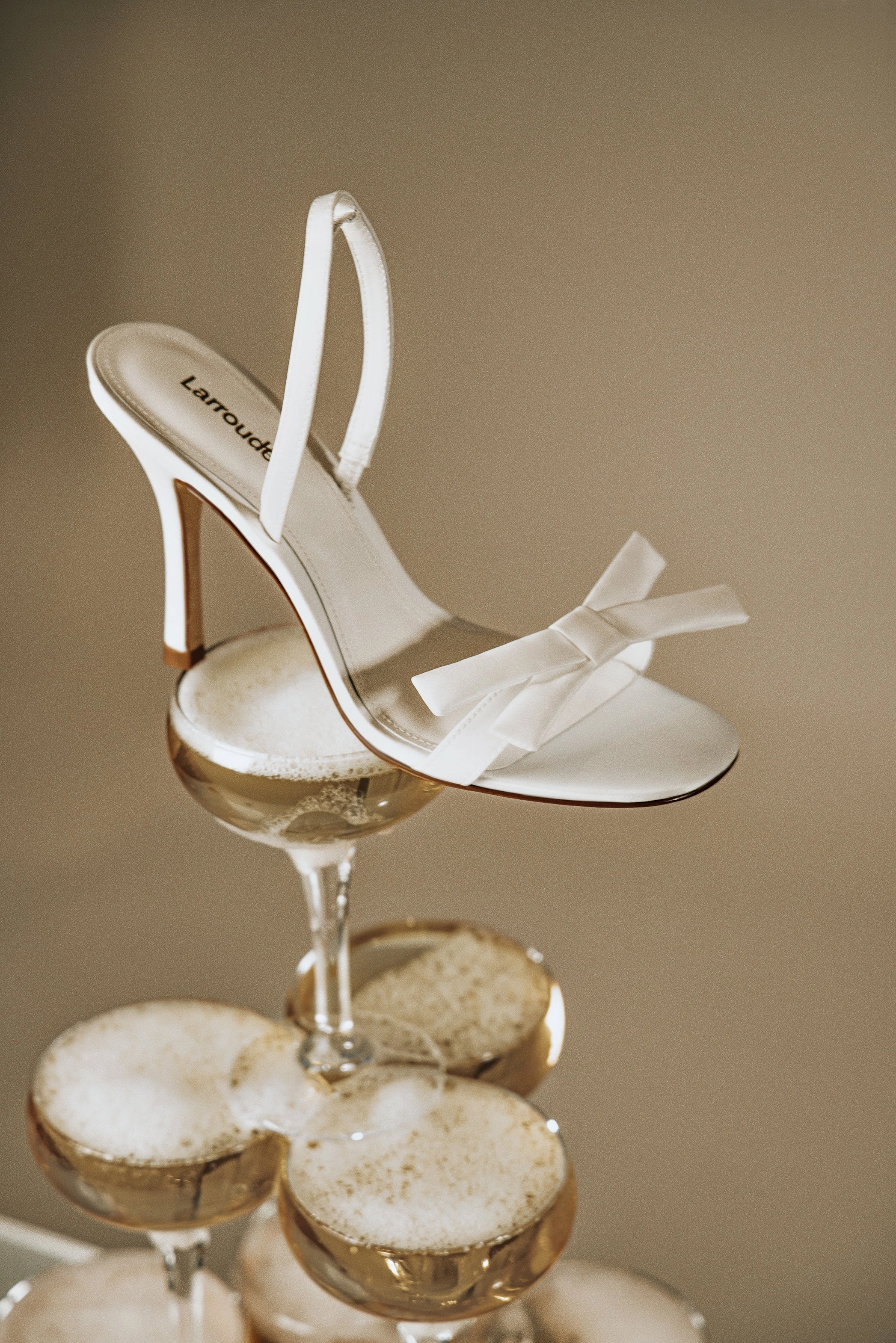 Larroudé x Markarian Bridal Sandal In White Satin