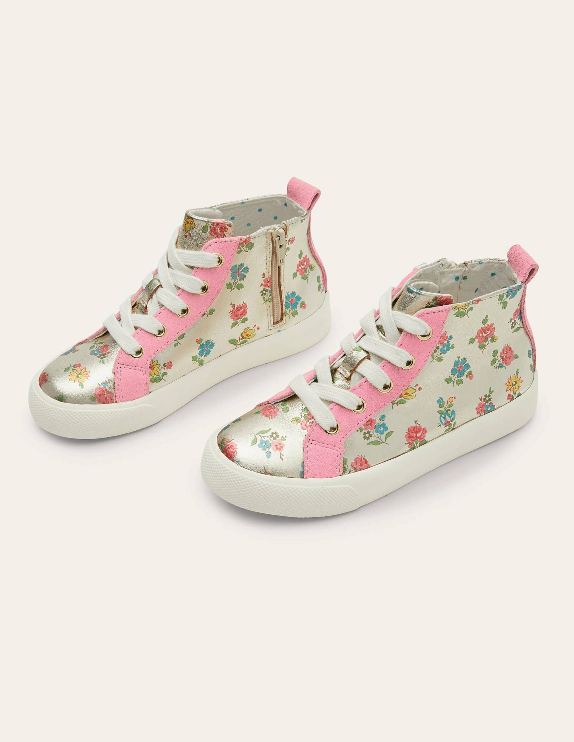 Leather High Top Sneakers-Floral Metallic Leather