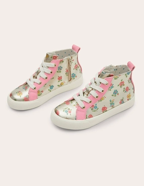 Leather High Top Sneakers-Floral Metallic Leather