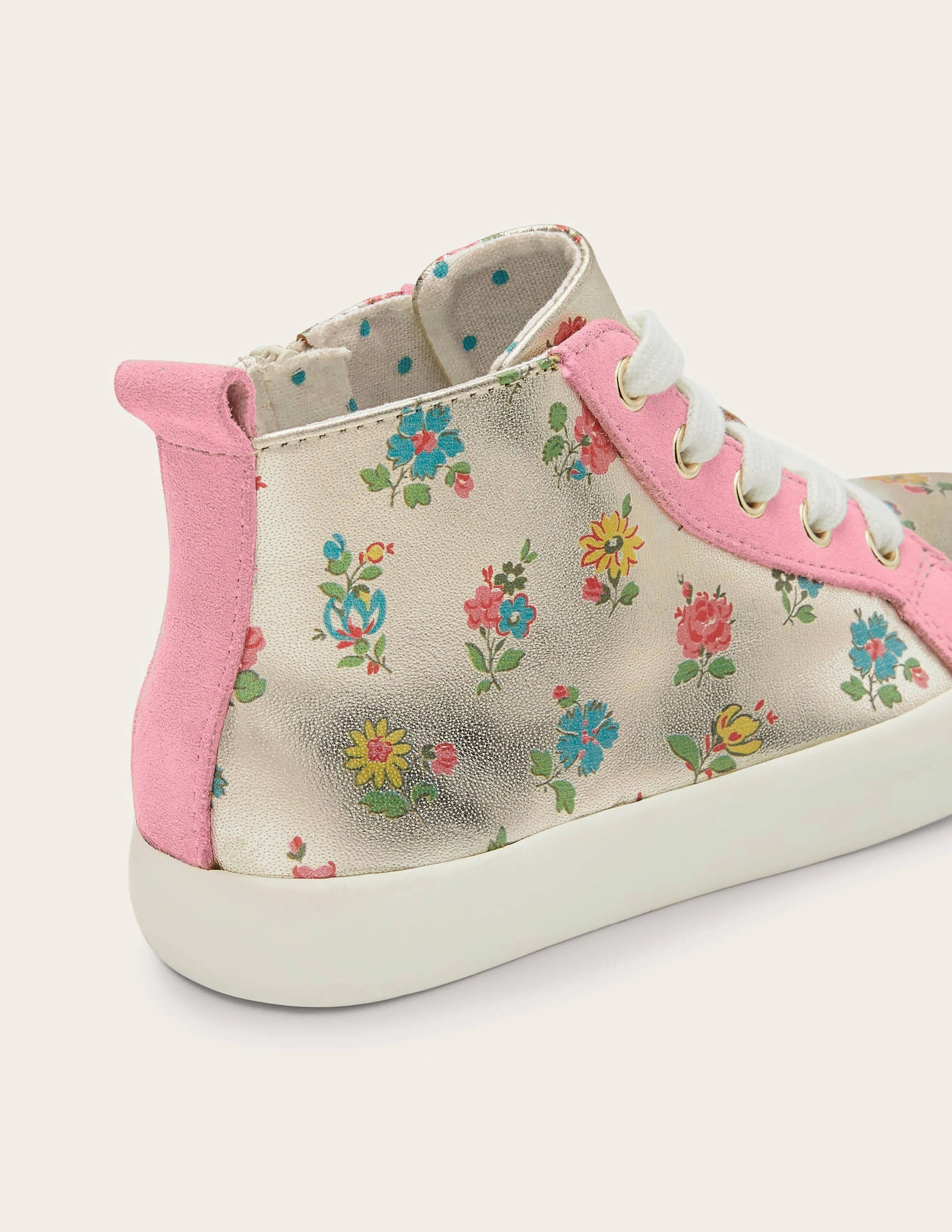 Leather High Top Sneakers-Floral Metallic Leather