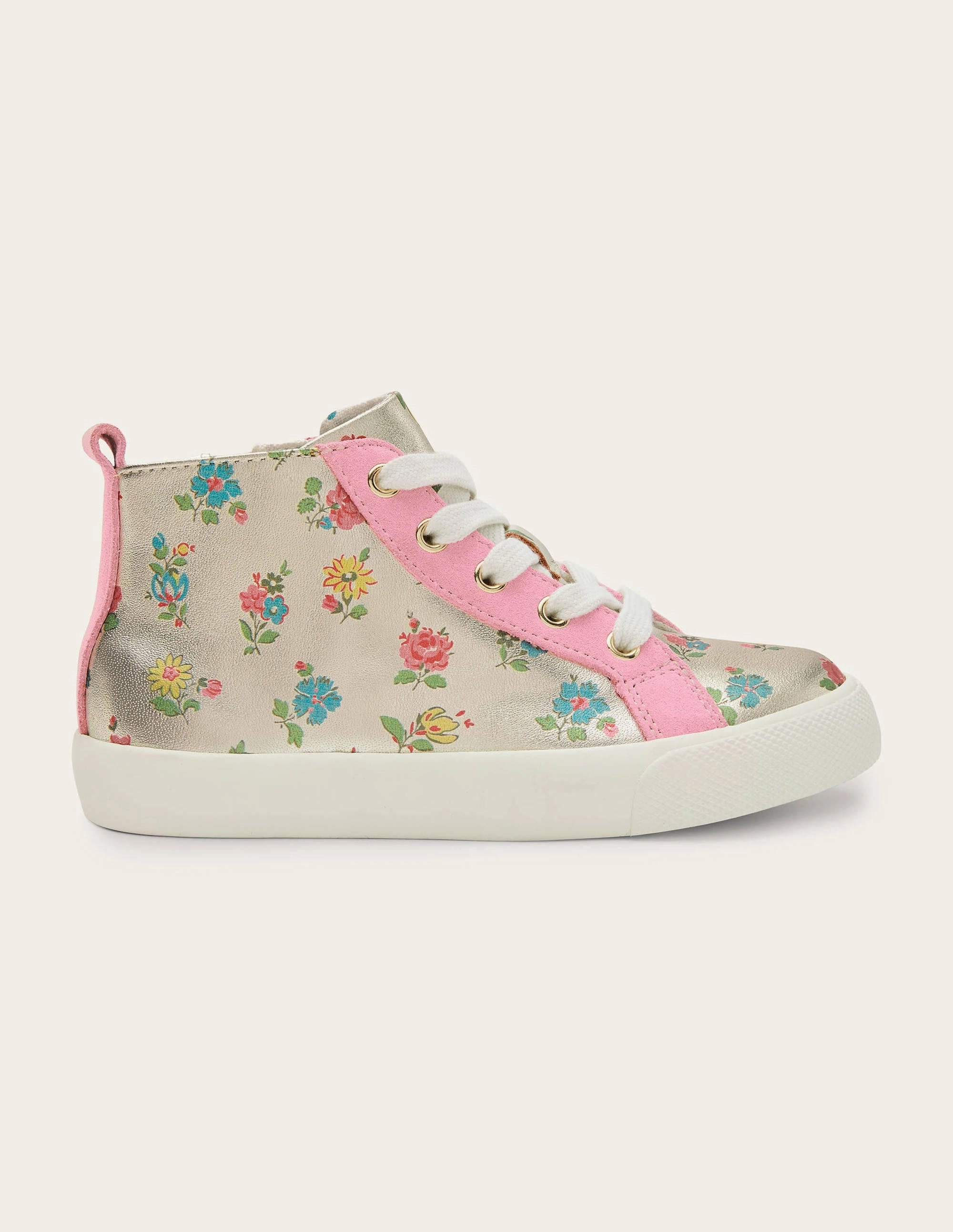 Leather High Top Sneakers-Floral Metallic Leather