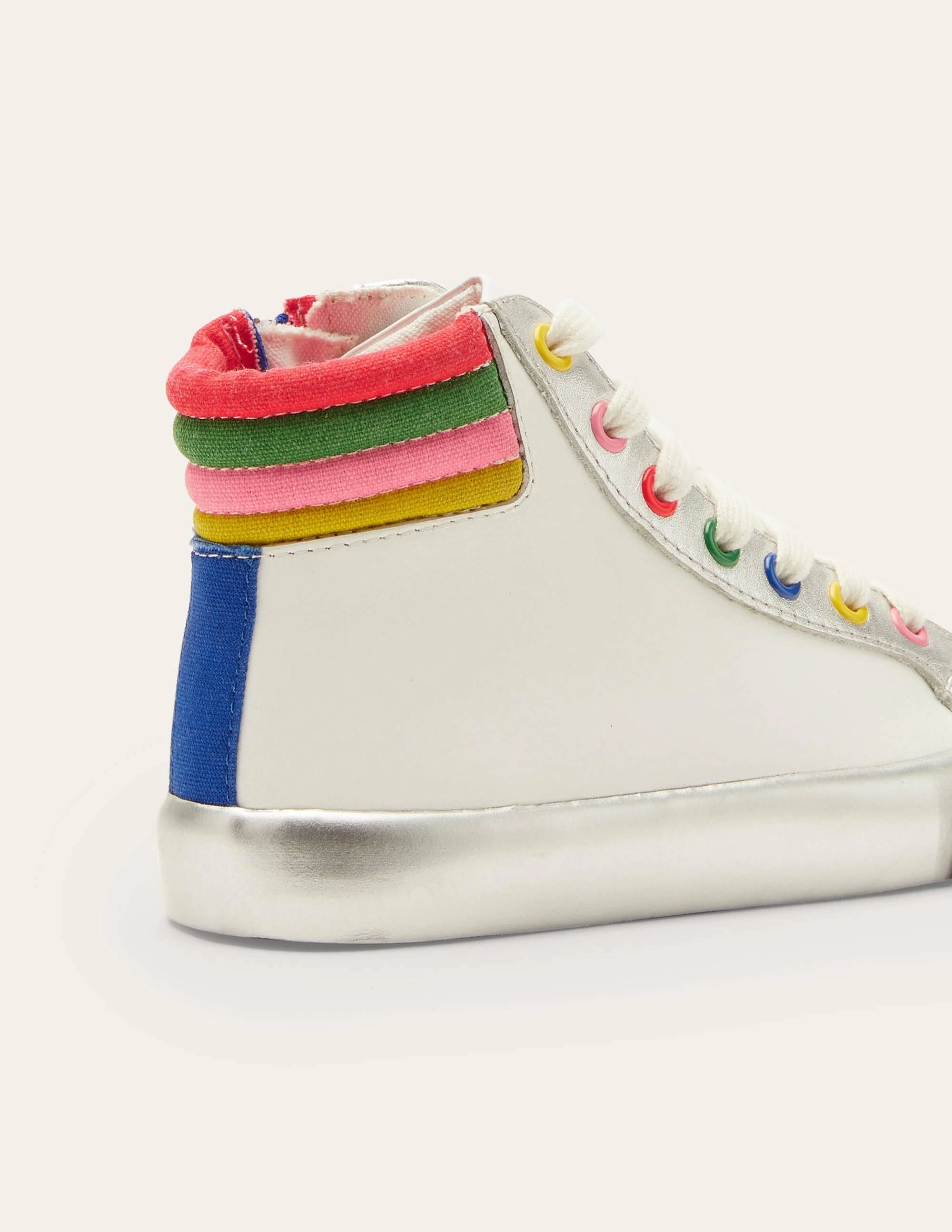 Leather High Top Sneakers-White Rainbow