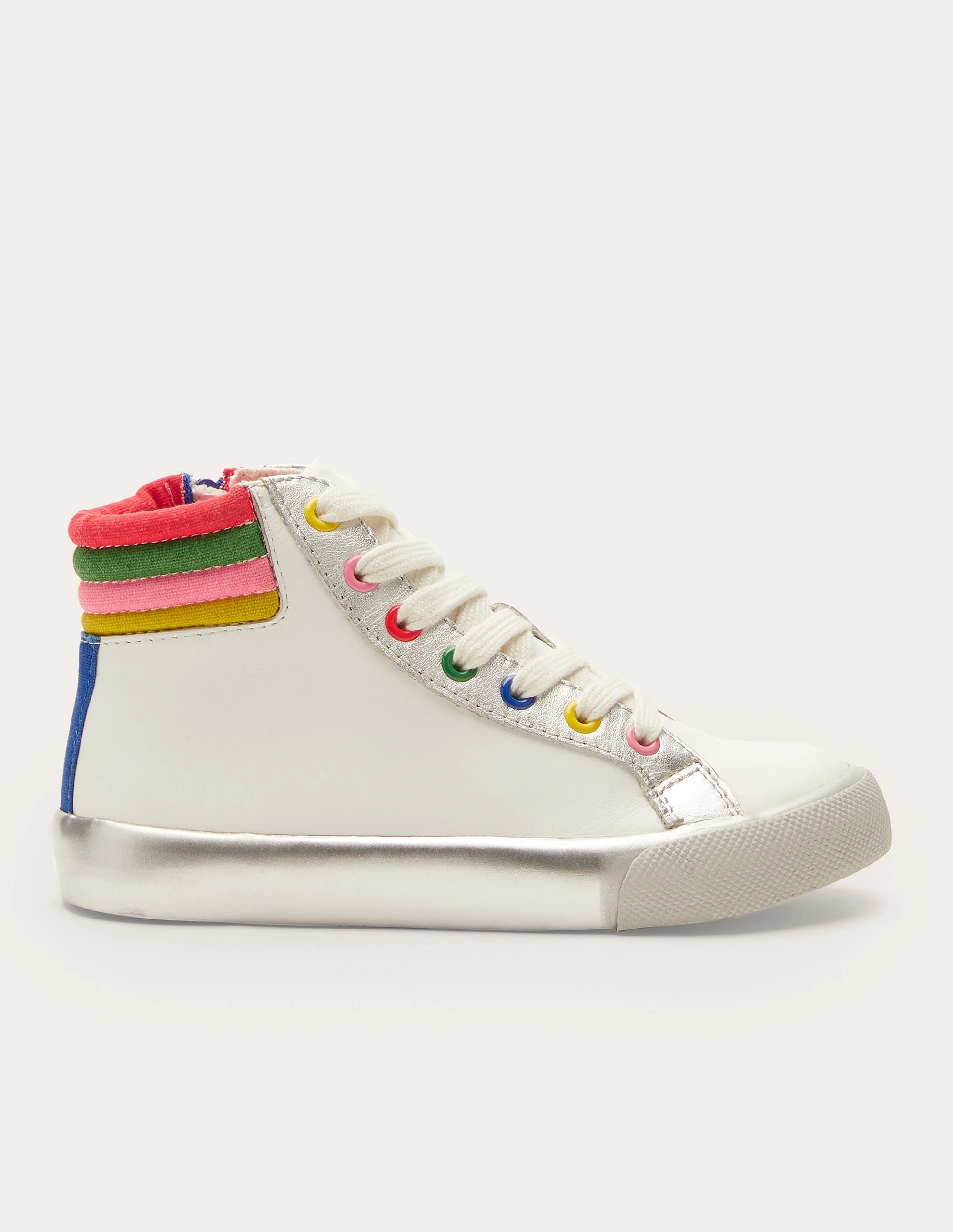 Leather High Top Sneakers-White Rainbow