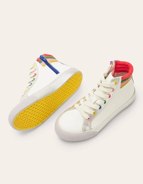 Leather High Top Sneakers-White Rainbow