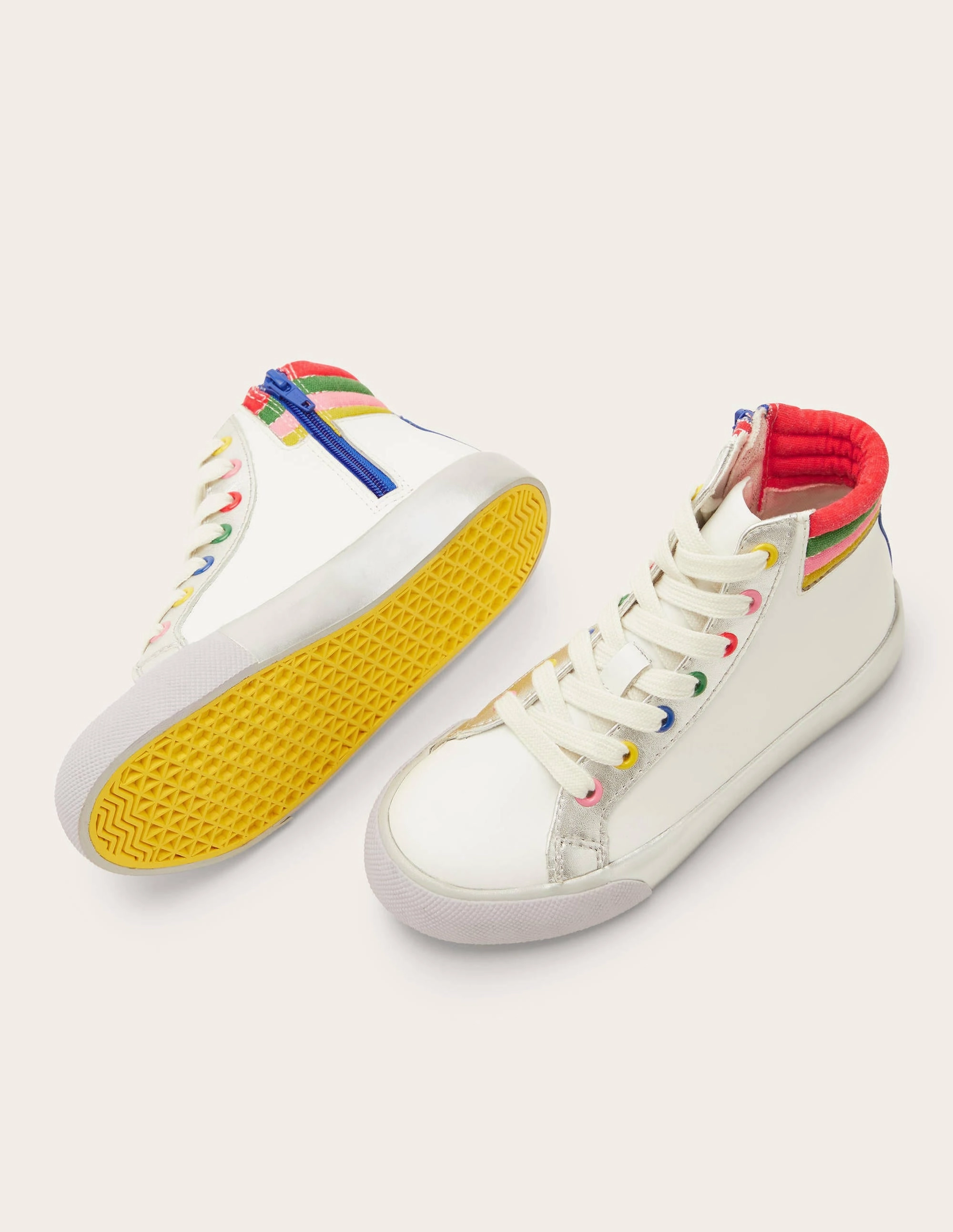 Leather High Top Sneakers-White Rainbow